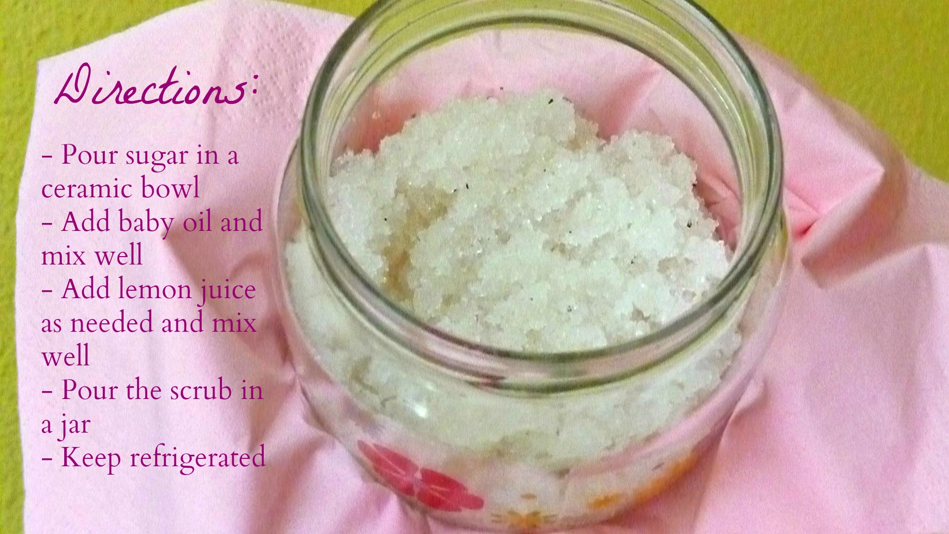 Homemade lemon lavender body scrub