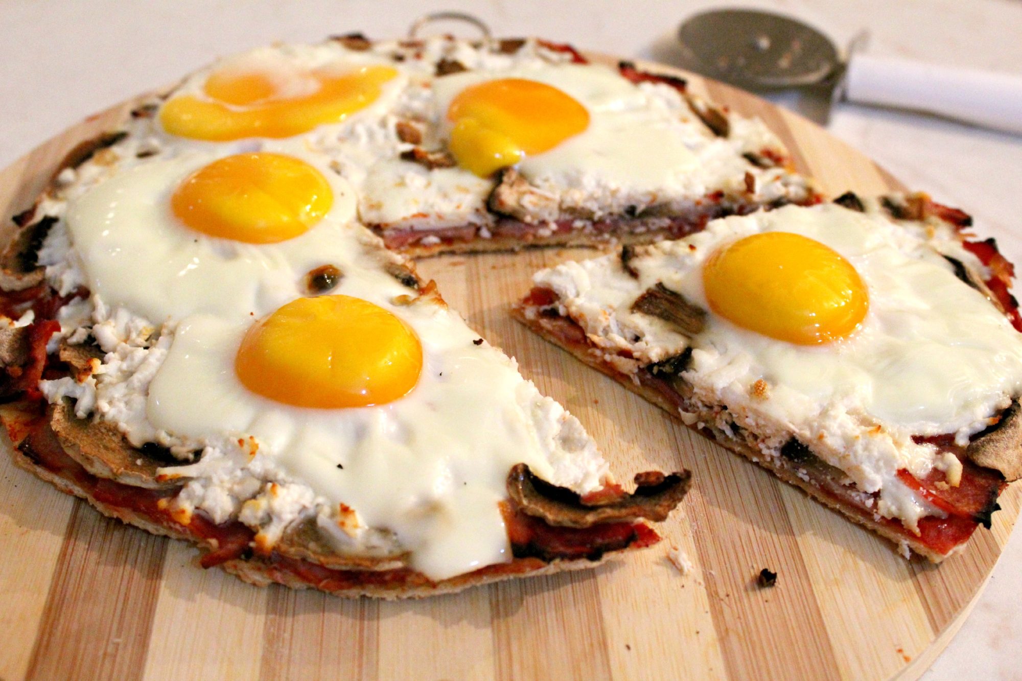 Breakfast pizza with egg, ham and cheese - The Seaman Mom