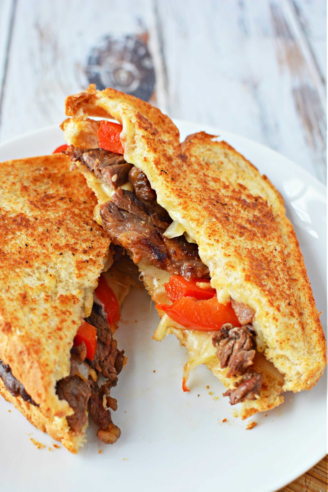 Philly Cheesesteak Grilled Cheese With Cooked Flank Steak