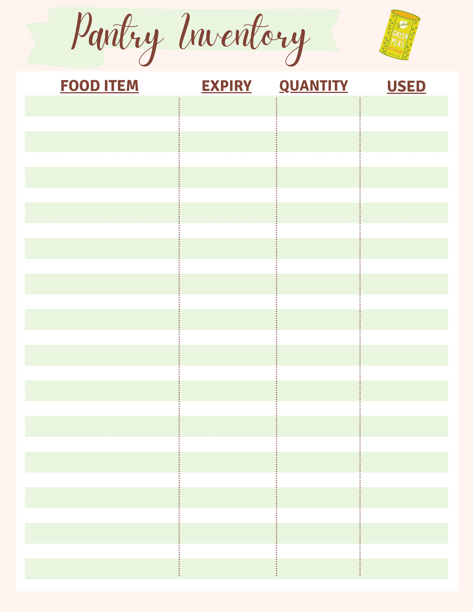 Printable Inventory Template   Printable Pantry List