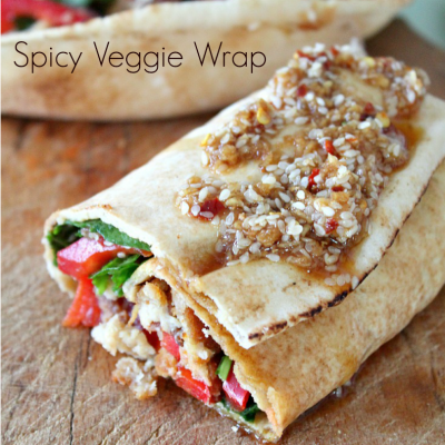 Spicy Veggie patties wrap with baby spinach in Garlic ginger sesame dressing