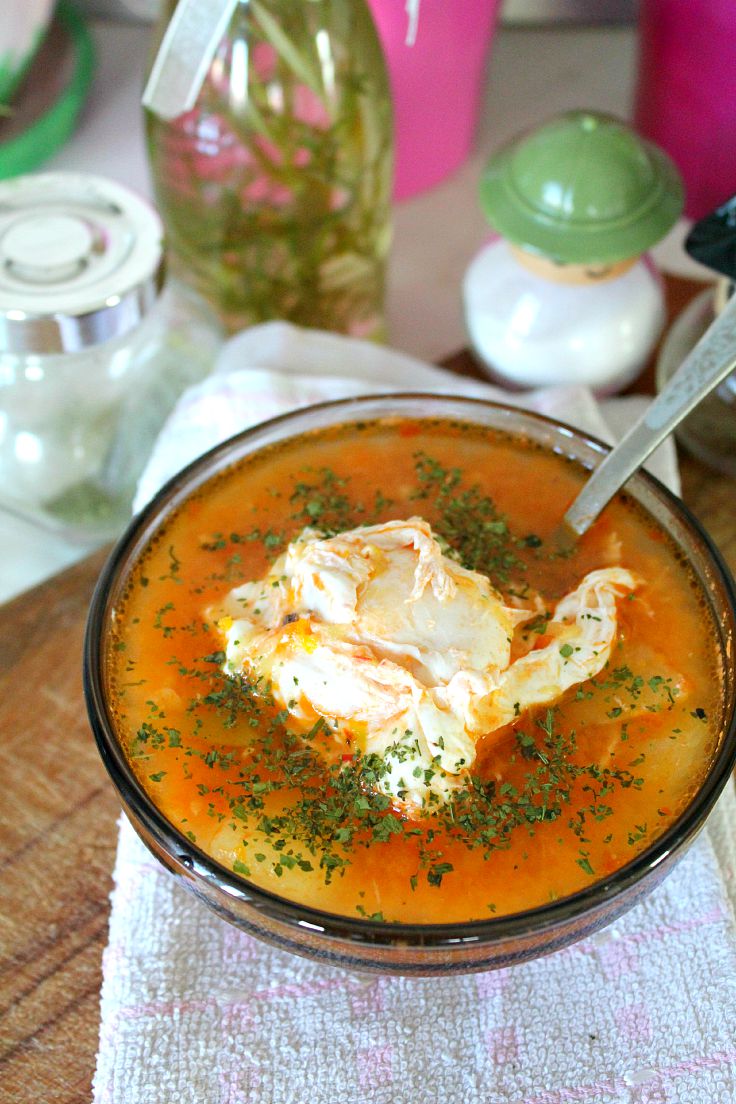 Chicken vegetable egg soup with whole eggs