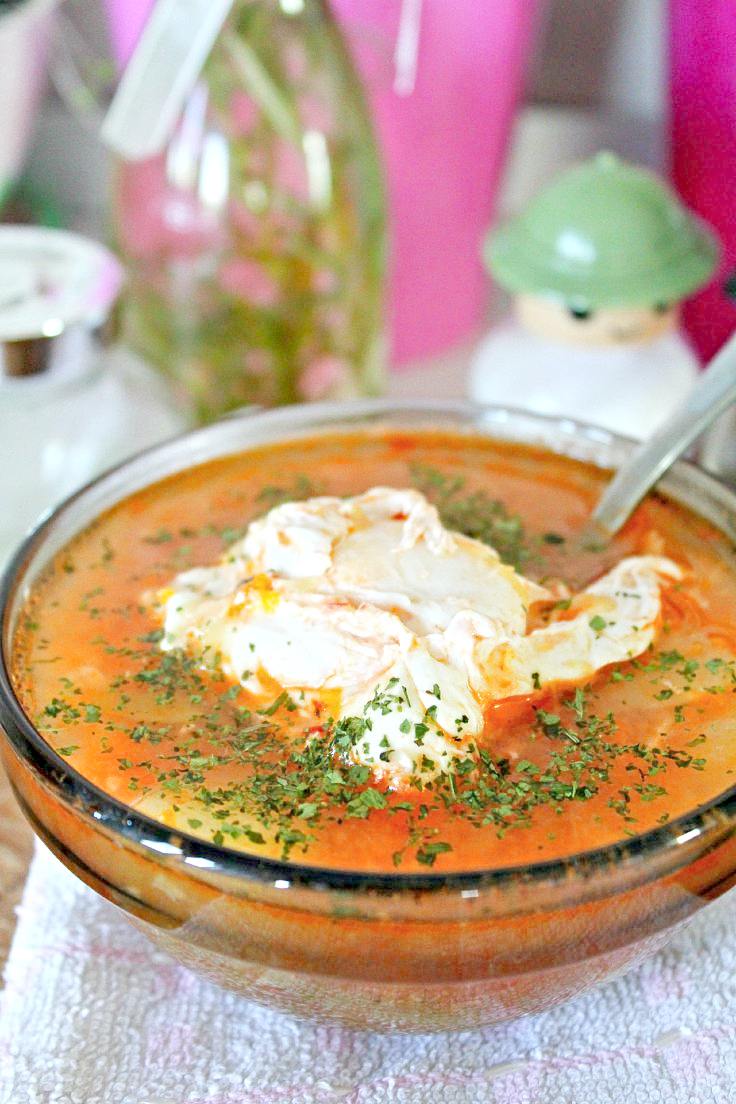 Chicken vegetable egg soup with whole eggs