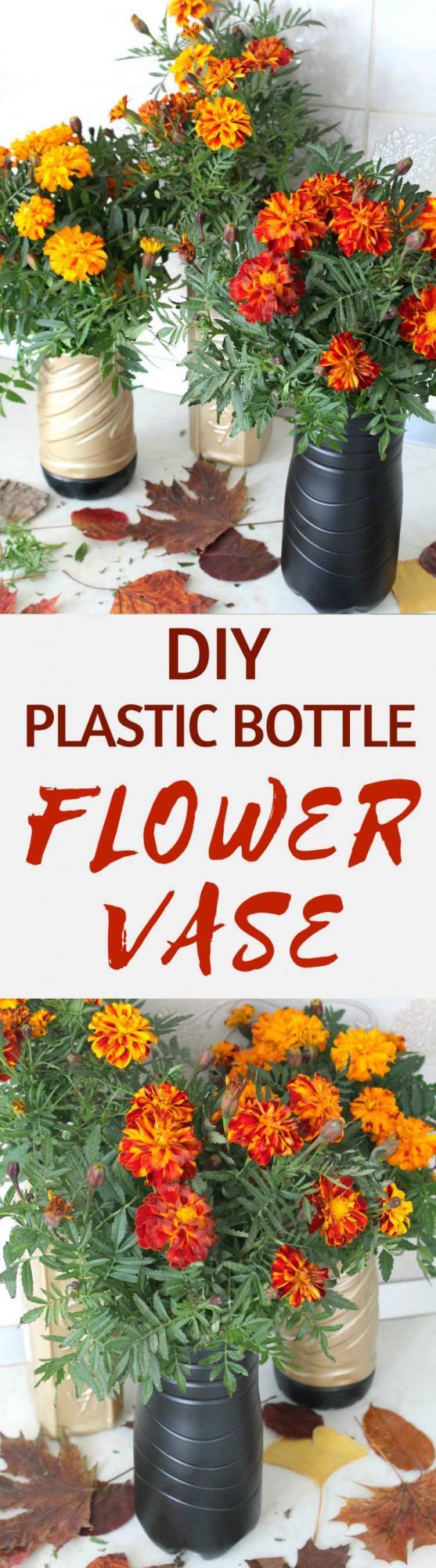 This DIY flower vase is an easy, super quick and inexpensive project and looks great filled with pretty, colorful flowers!