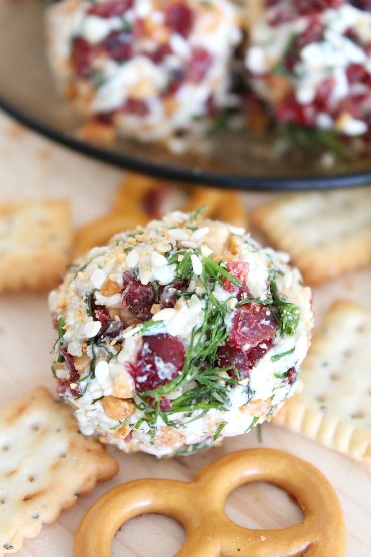 Goat cheese balls with feta, sesame seeds, cranberries & dry roasted peanuts