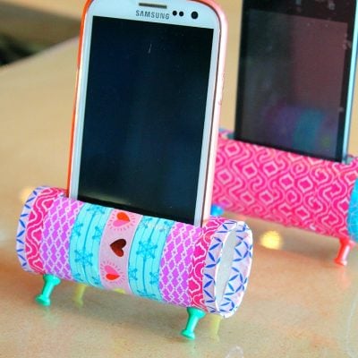 DIY phone stand from recycled toilet paper rolls