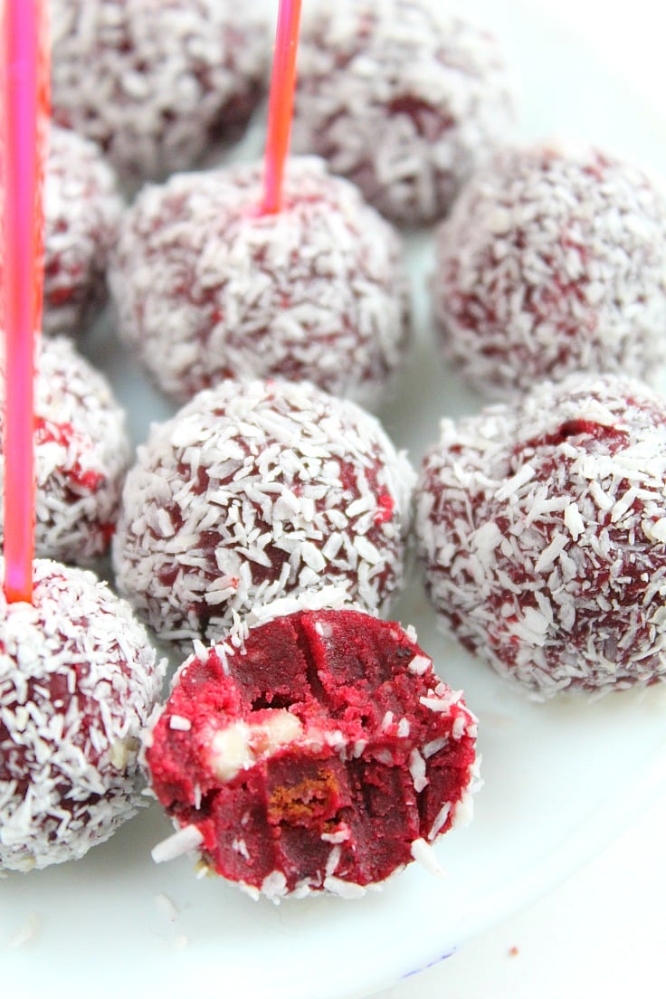 Red Velvet cake balls with coconut