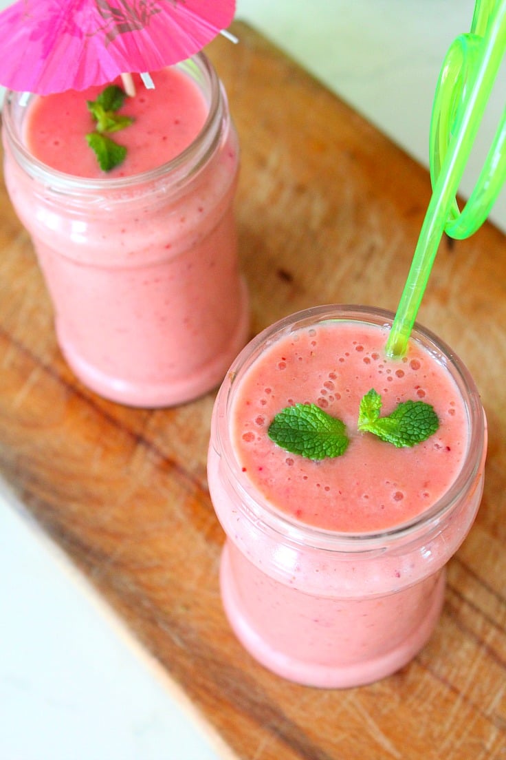 Strawberry, banana, orange smoothie with protein powder