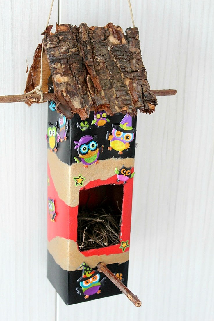 DIY birdhouse out of milk carton