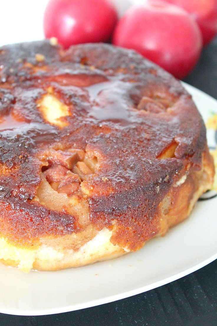 Upside down apple cake recipe with caramel, jam & peanuts