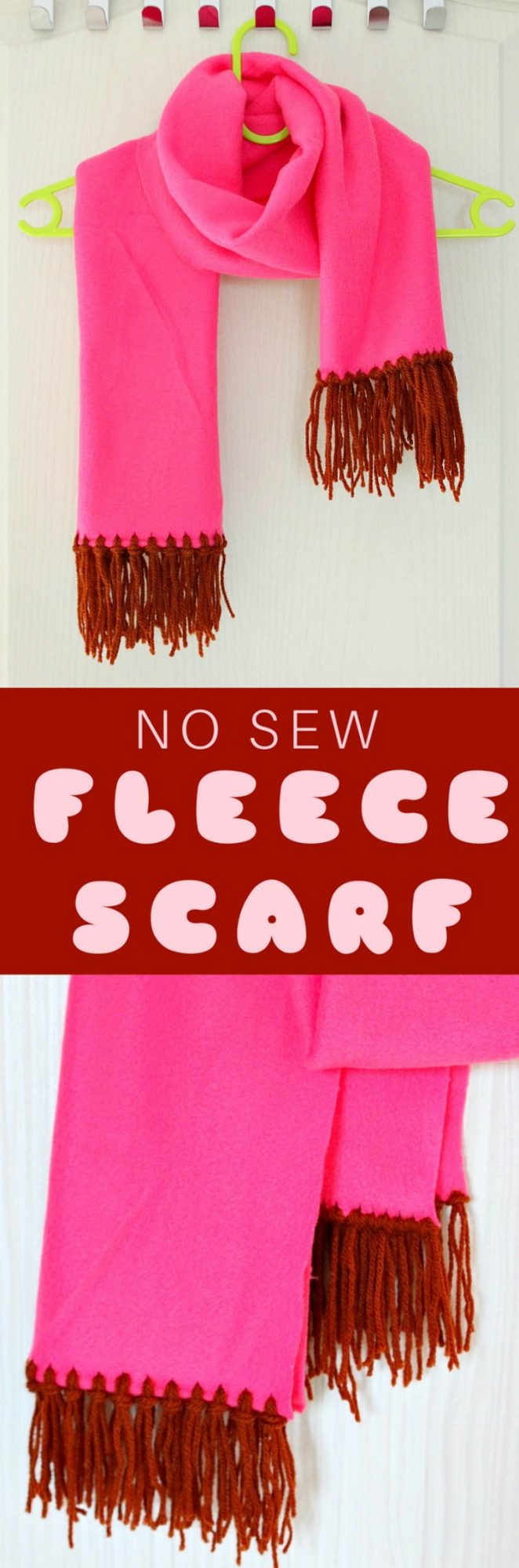 No Sew Fleece Scarf Tutorial with Yarn Fringe