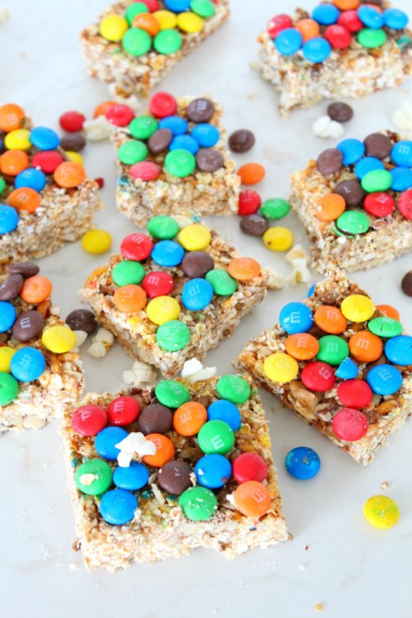 Sweet and Salty Popcorn Bars with M&M's