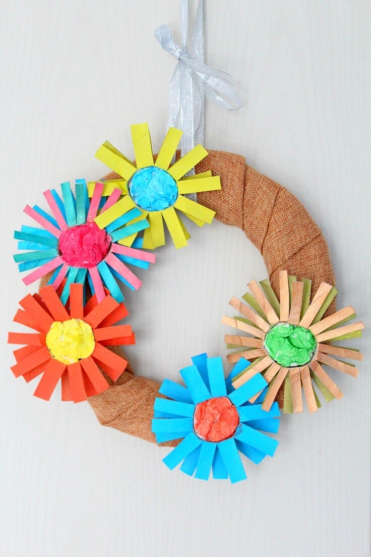 Paper Flower Wreath Kids Activity Made With Paper Tubes