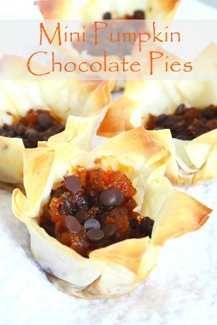 Individual Pumpkin Pies With Chocolate Chips In Filo Pastry Cups