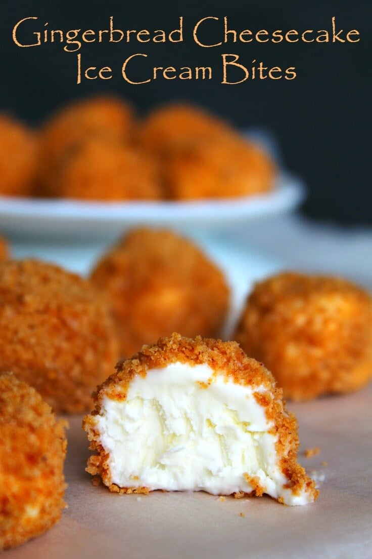 Christmas cheesecake ice cream bites rolled in gingerbread crumbs