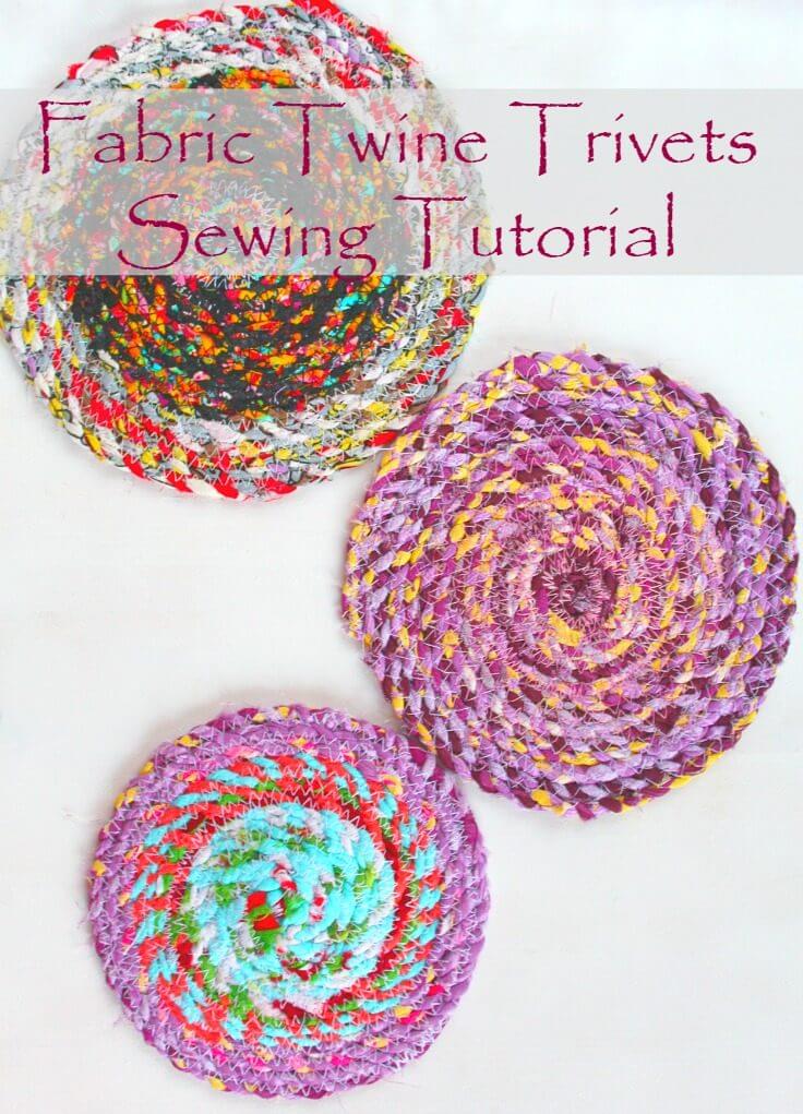 Fabric Trivets with Fabric Scraps Twine - Easy Peasy Creative Ideas