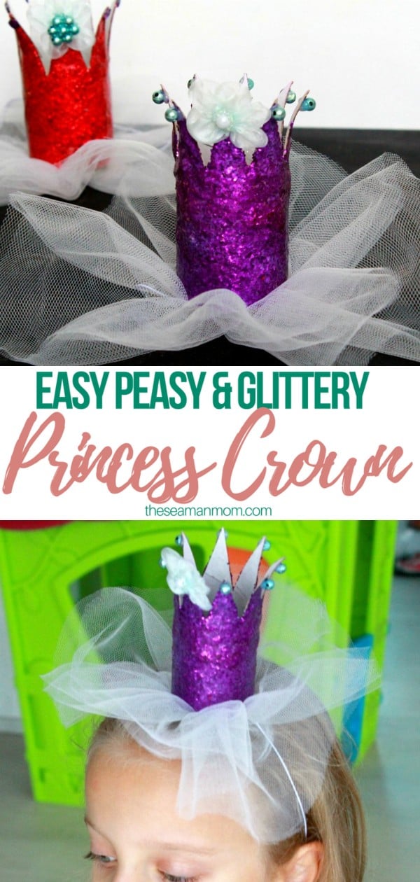 DIY princess crown in red and purple made with tp rolls glitter and tulle
