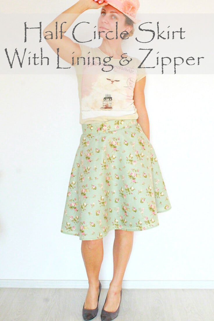 Half circle skirt with zipper and lining in floral print