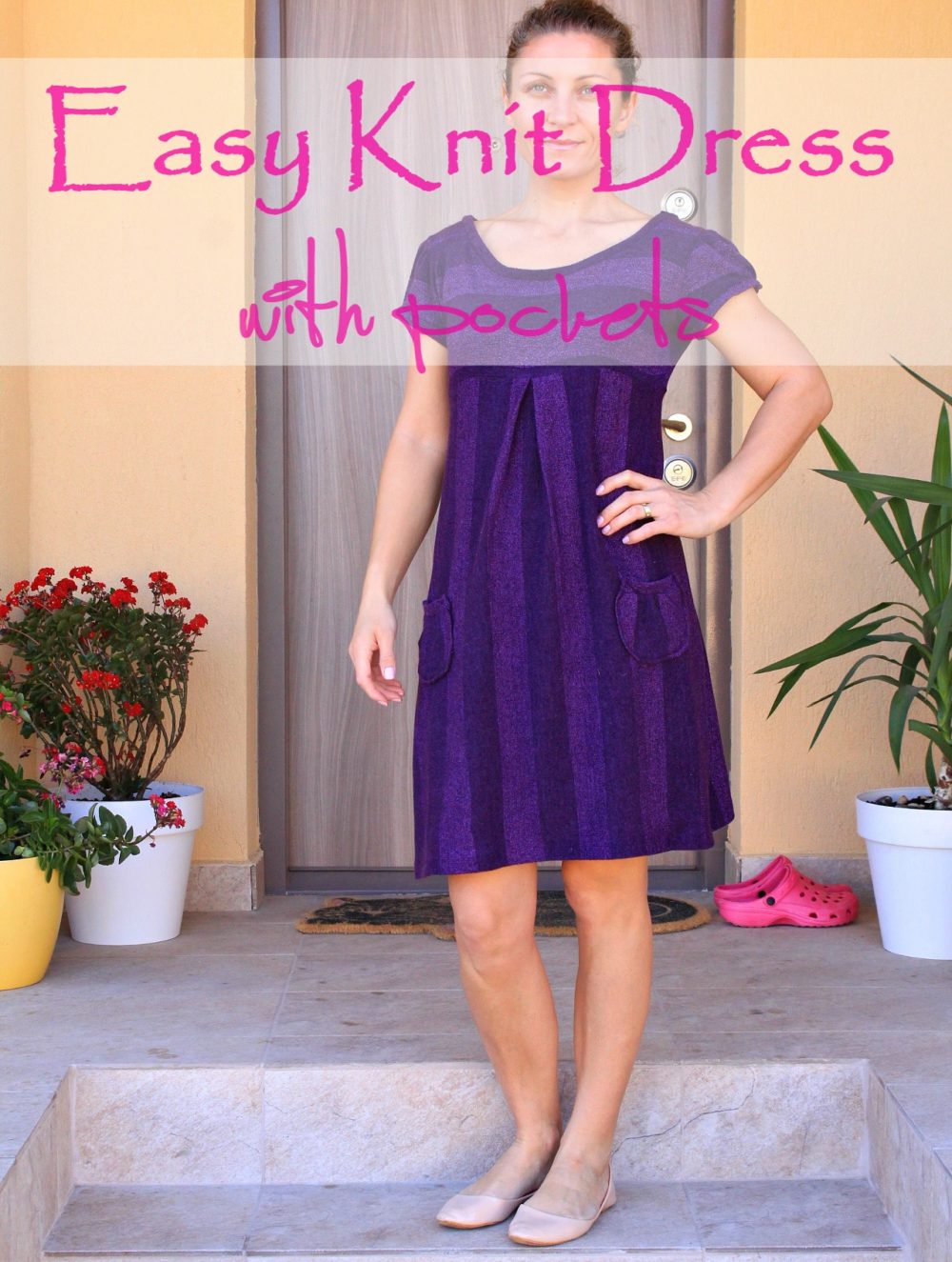 Knit Dress Pattern With Front Pleat & Decorative Pockets