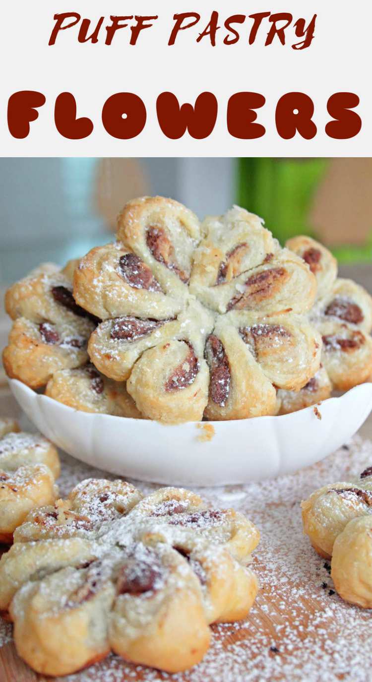 Pastry flower made with puff pastry, nutella, peanut butter