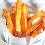 Make healthy french fries without sacrificing taste with these easy garlic sweet potato fries! A great appetizer or snack for holidays!
