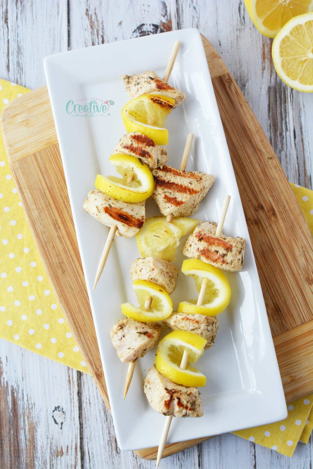 Lemon chicken skewers marinated in Greek seasoning