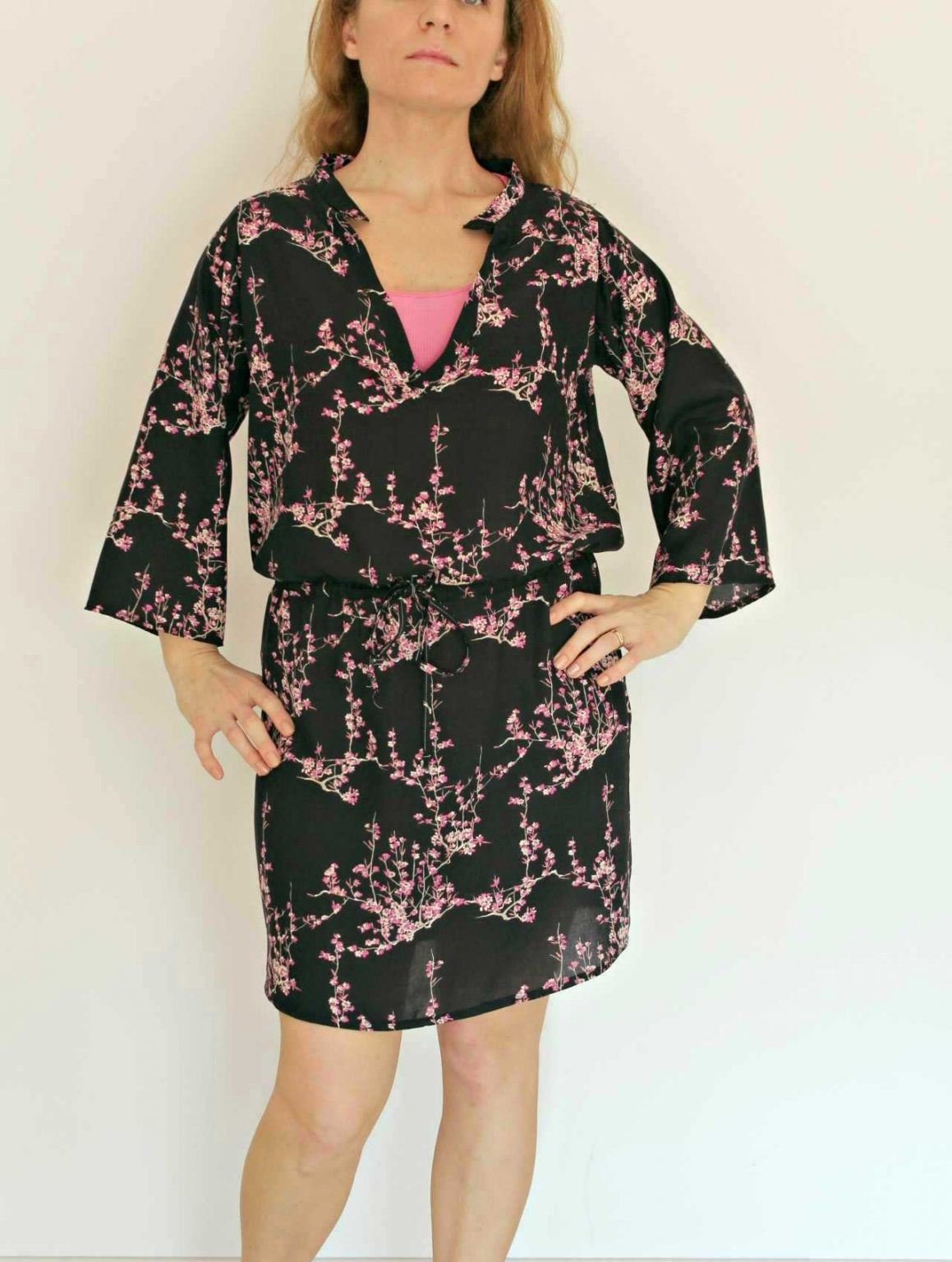 DIY v neck Cinched Cotton clothes Shape black Dresses