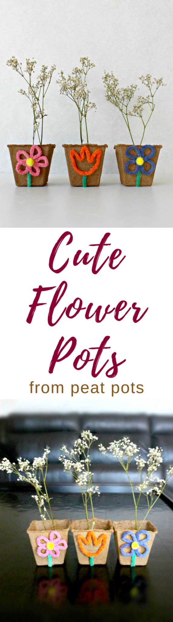 Mini Flower Pots From Peat Planters And Chenille Pipe Cleaner