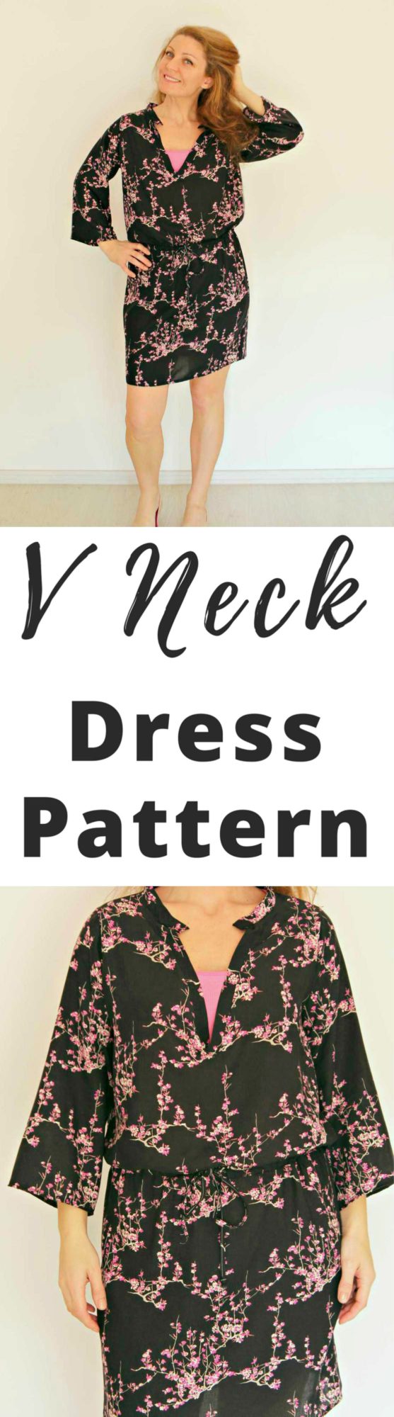 v-neck-dress-pattern-with-sleeves-and-waist-cord