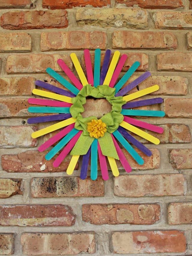 DIY Spring Wreath For Front Door made with painted craft sticks