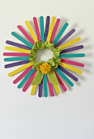 DIY Spring Wreath For Front Door Made With Craft Sticks