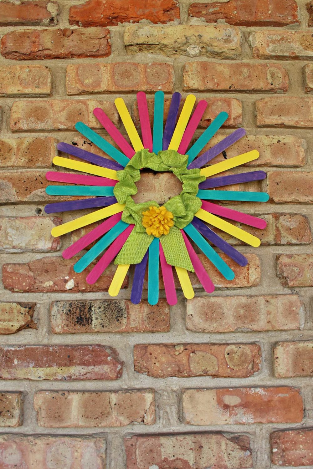 DIY Spring Wreath For Front Door made with painted craft sticks