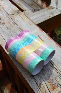 Binocular craft for kids made with toilet paper rolls and washi tape
