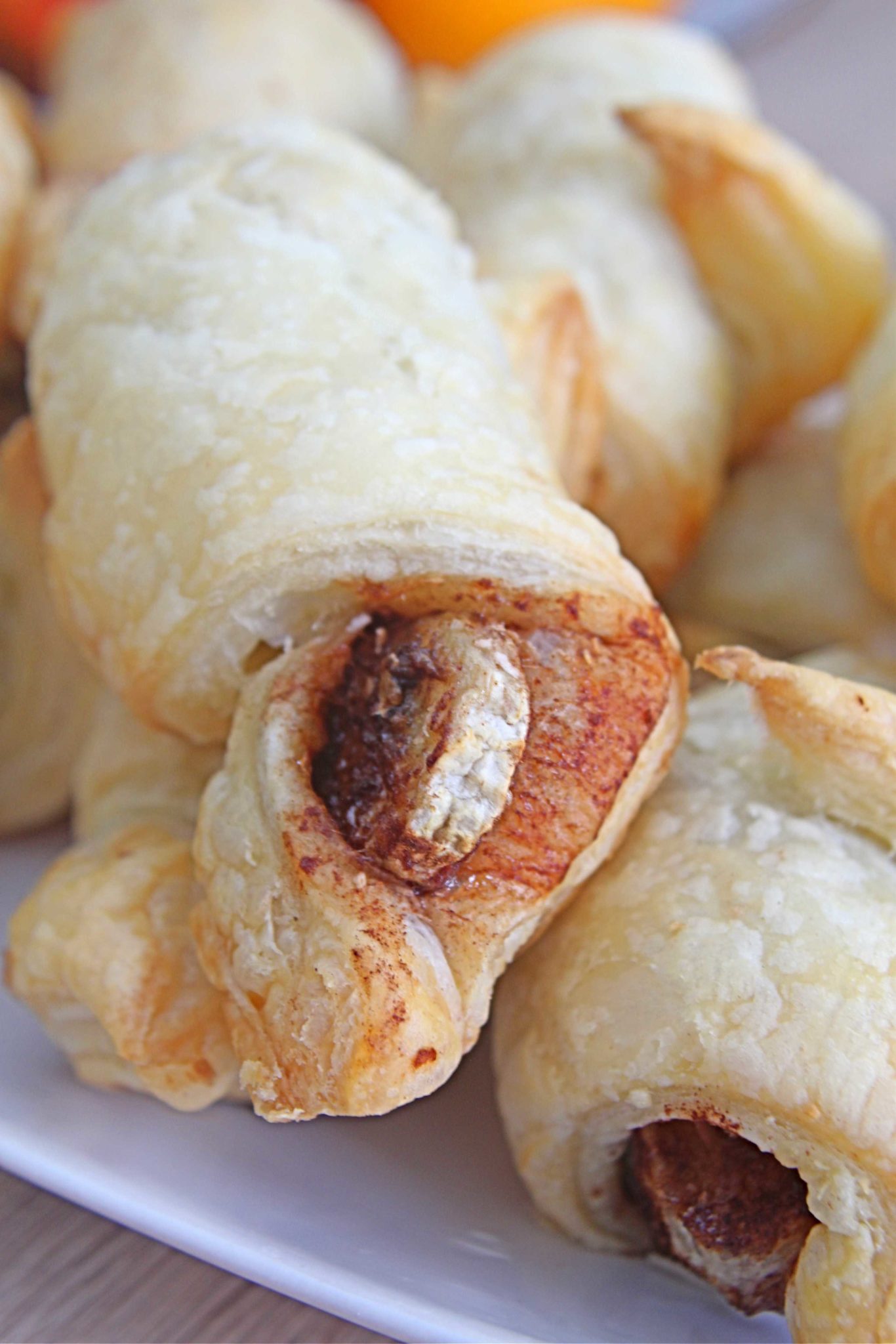 Breakfast croissant in puff pastry with banana cinnamon and coconut