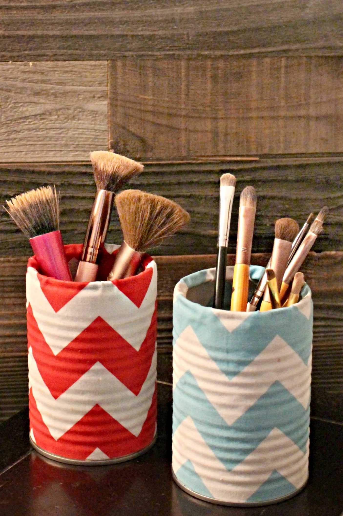 Makeup Storage Containers From Fabric Covered Tin Cans