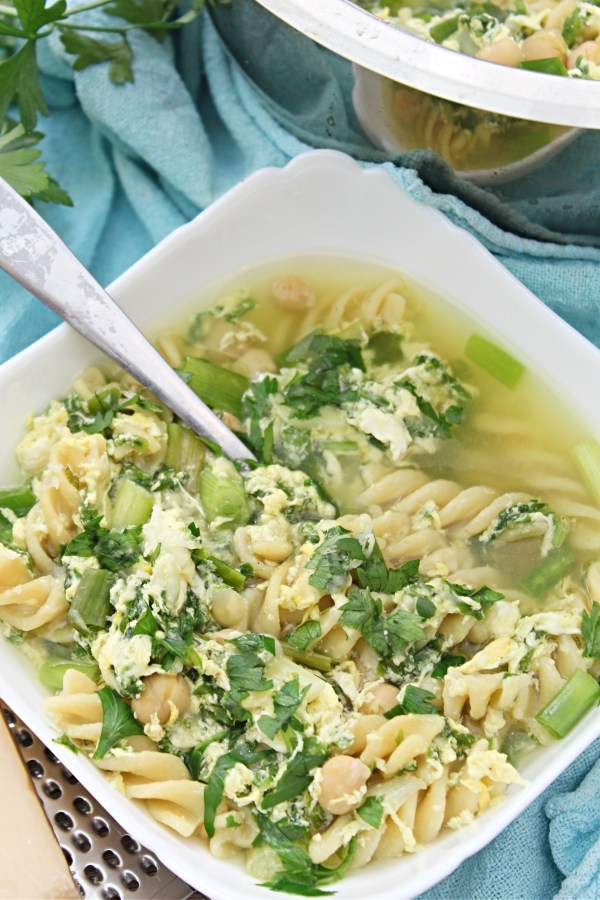 Italian egg drop soup with pasta and chickpea