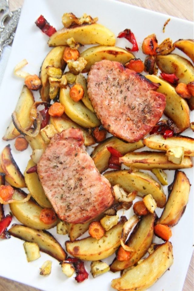 Oven Roasted Pork Chops With Honey Glazed Vegetables