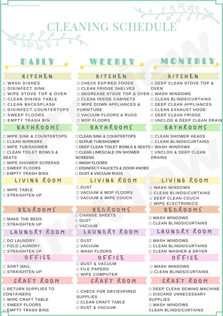 Printable Cleaning Schedule To Keep Your Home Neat Tidy All The Time