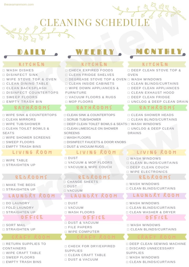 Printable cleaning schedule