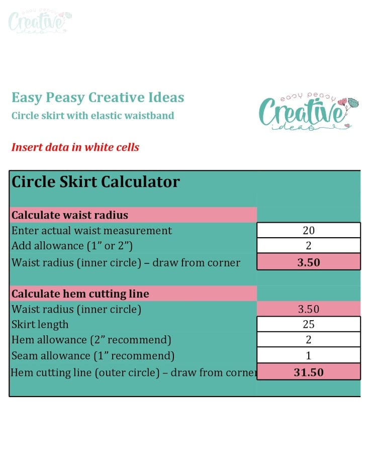 Circle skirt calculator discount child