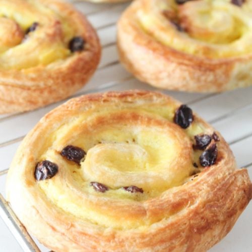 Puff Pastry Pinwheels Filled With Vanilla Cream And Raisins