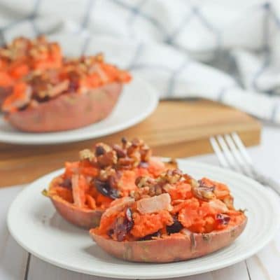 Leftover turkey stuffed sweet potatoes
