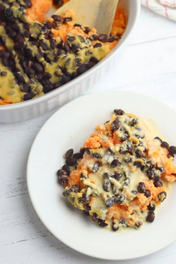 Mashed Sweet Potato Casserole With Black Beans & Hummus