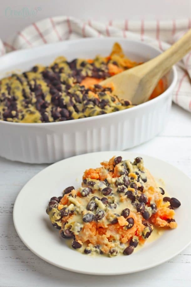 Mashed Sweet Potato Casserole With Black Beans & Hummus