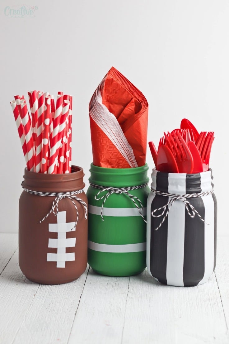 Football Party Mason Jars - Mason Jar Crafts Love