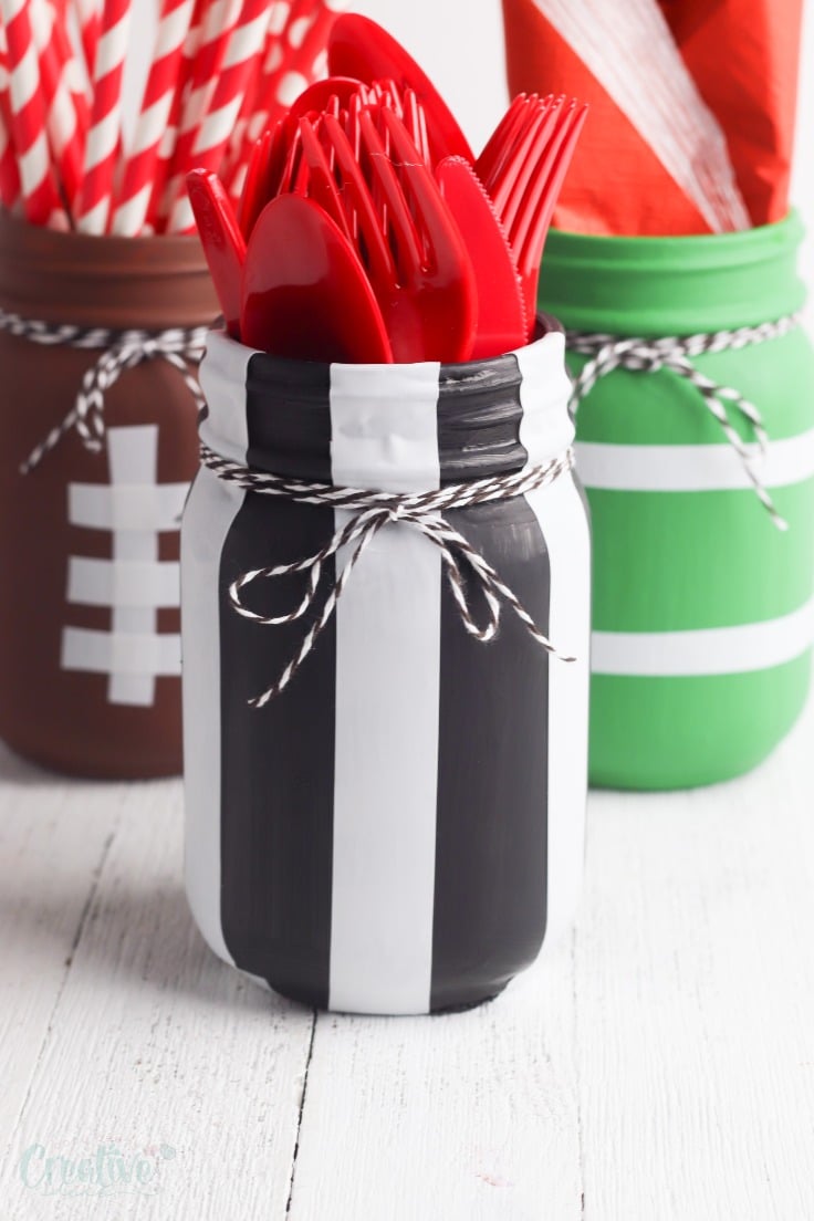 Football painted mason jars