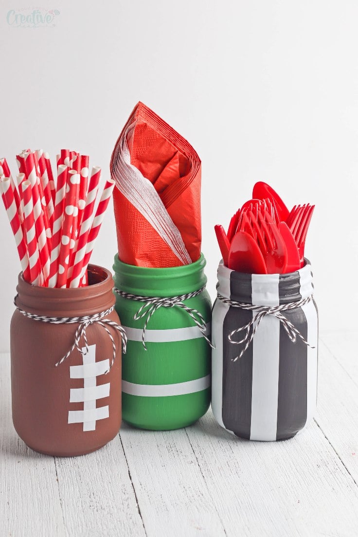 Football-Themed Mason Jar Tumbler with Straw