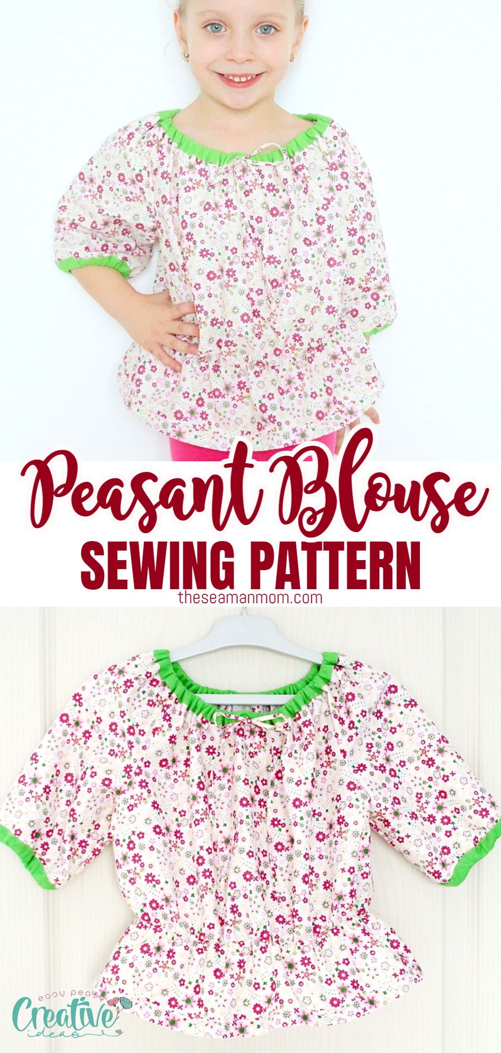 Peasant tops and dresses are essential items in every girl's wardrobe. They are easy to sew, especially for beginners, and look adorable on little ones. Here is a lovely and uncomplicated peasant blouse pattern that comes in sizes ranging from 2T to 10 years old.

 via @petroneagu
