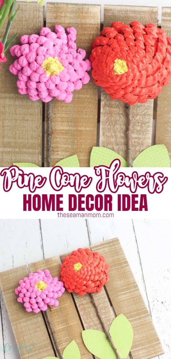 Looking for a trendy design idea? Make some pine cone flowers to match your decor! Home decor ideas with pine cones are easy to make, so much fun for the whole family and a great way to brighten your room all year round! via @petroneagu