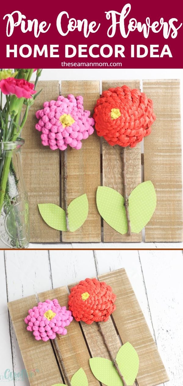 Looking for a trendy design idea? Make some pine cone flowers to match your decor! Home decor ideas with pine cones are easy to make, so much fun for the whole family and a great way to brighten your room all year round! via @petroneagu